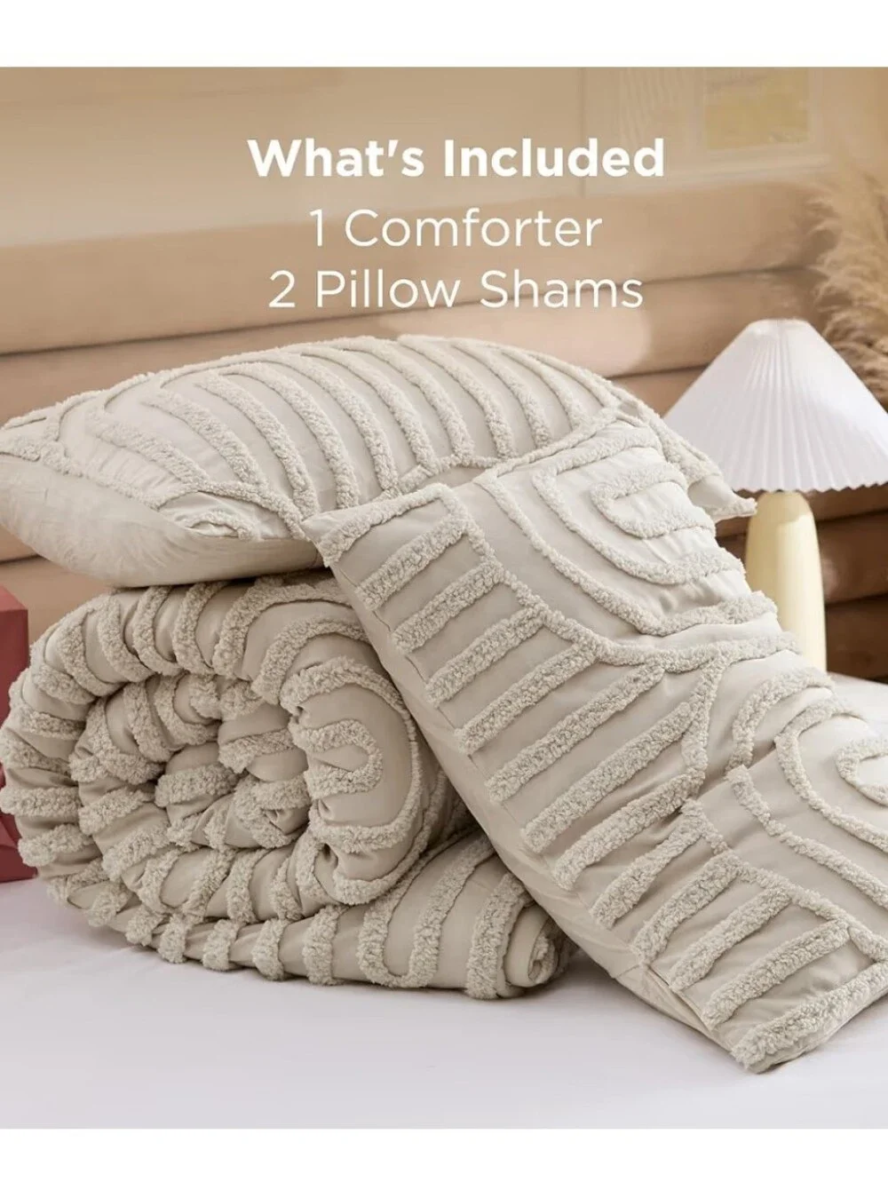 Bedsure Boho Tufted Beige Comforter Set Queen 3 Pieces Boho Farmhouse Style